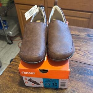 J Sport Women's Lisa slip-on shoes in brown faux fur with memory foam